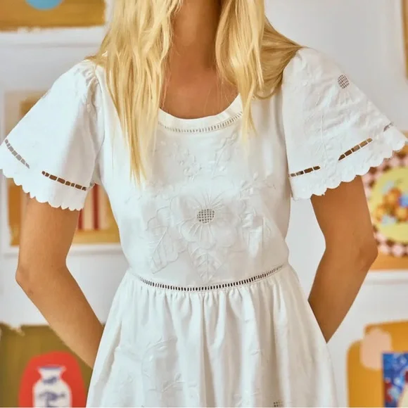 NWT Hunter Bell Womens Marley White Lace Embroidered Flutter Sleeve Sun Dress 8 - Picture 2 of 13